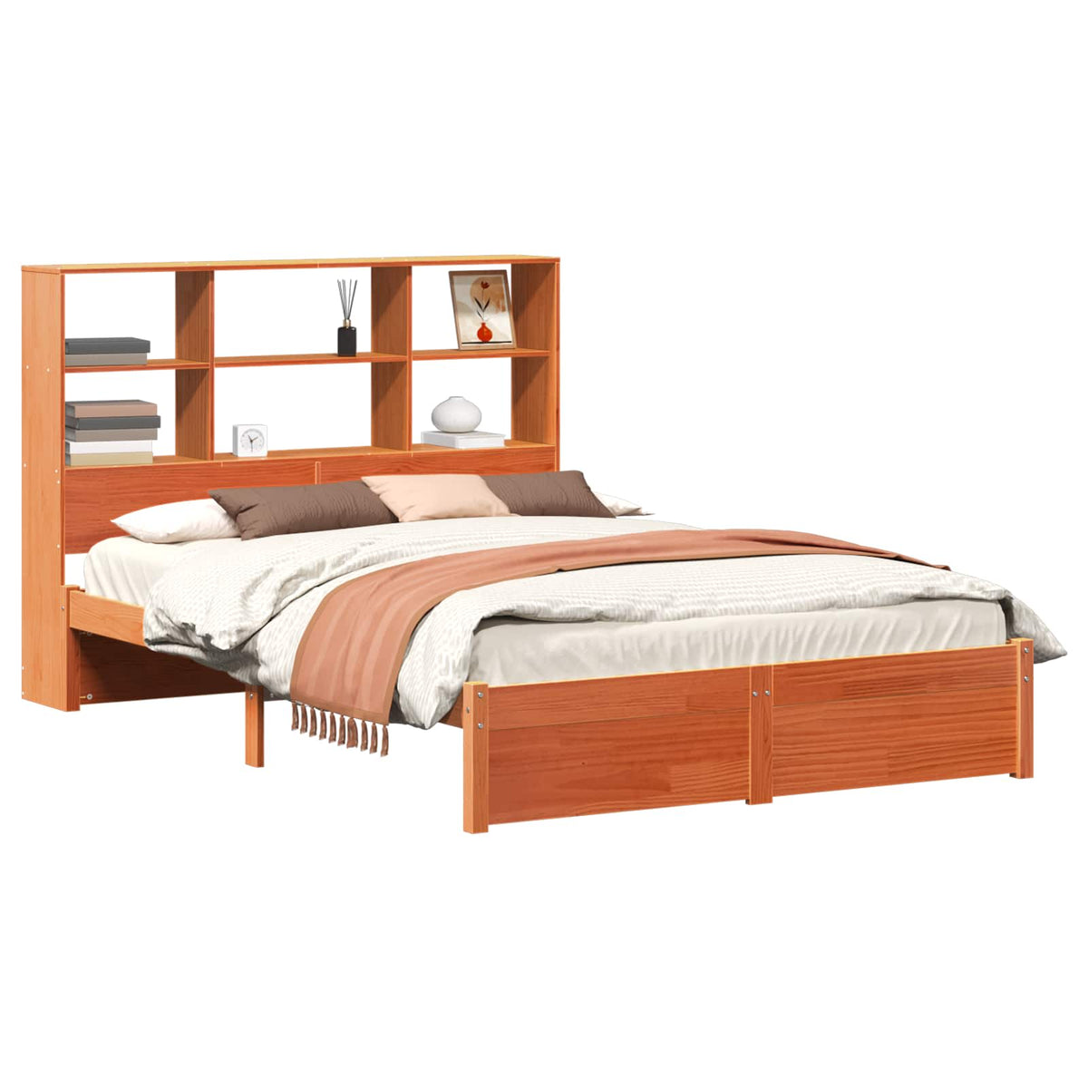 Bed Frame with Storage Headboard Wax Brown 150 cm