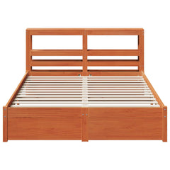 Bed Frame with Shelf Solid Pine Wood Wax brown 120 cm 200 cm