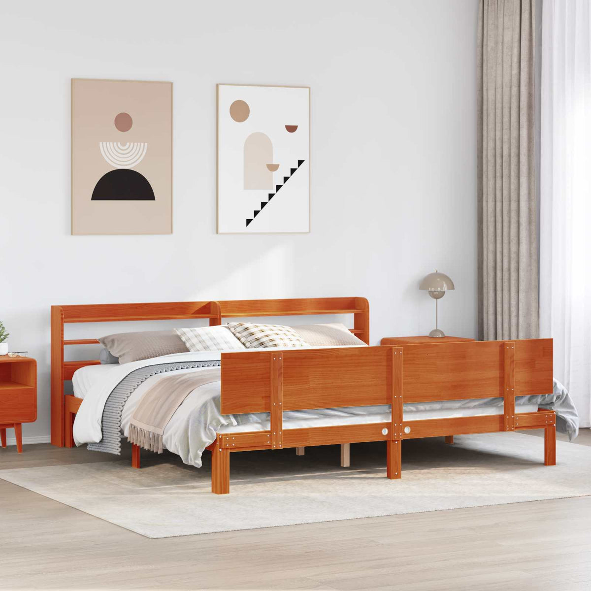 Bed Frame 2 pcs Solid Pine Wood Wax brown 180 cm 200 cm