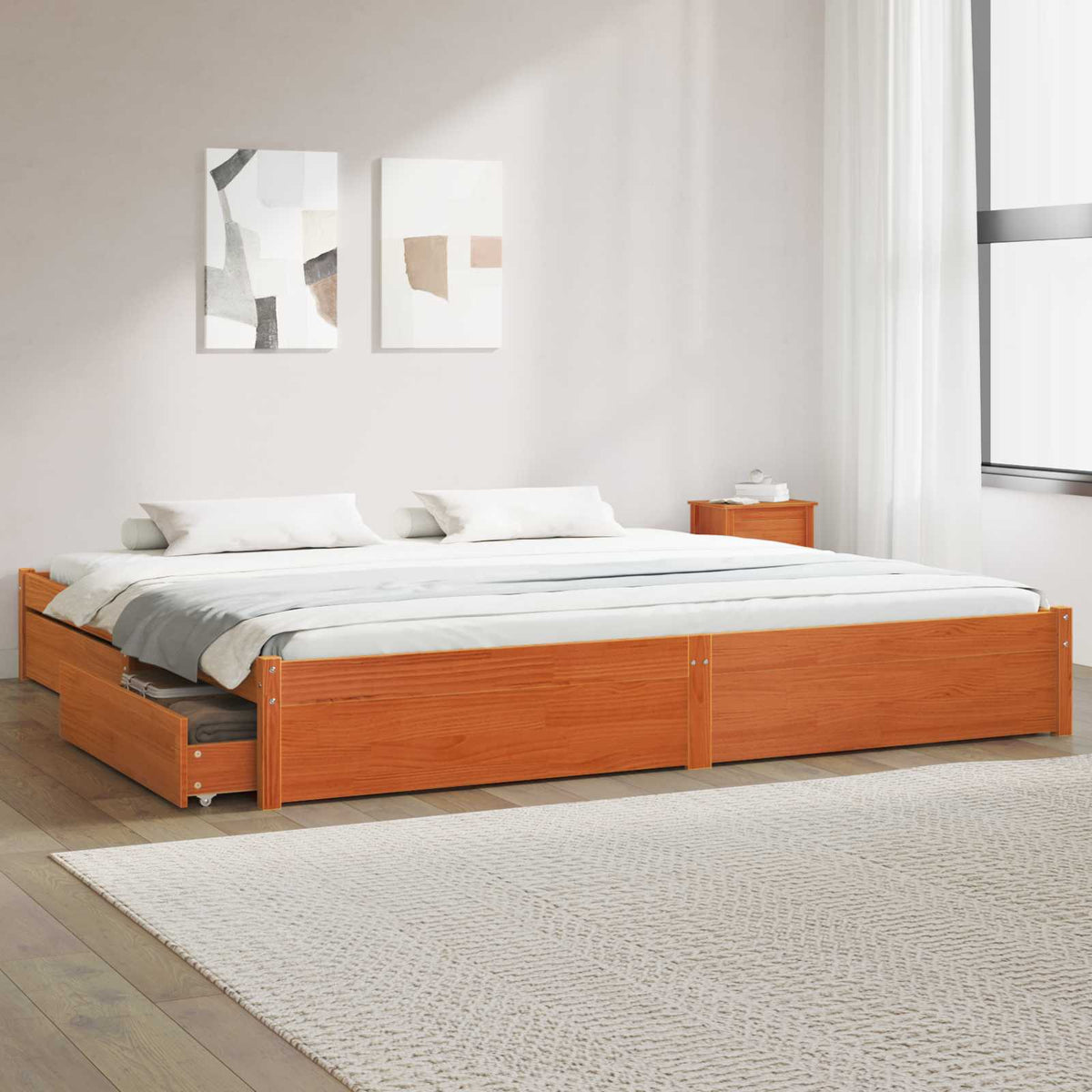 Bed Frame Solid Pine Wood Length Wax Brown