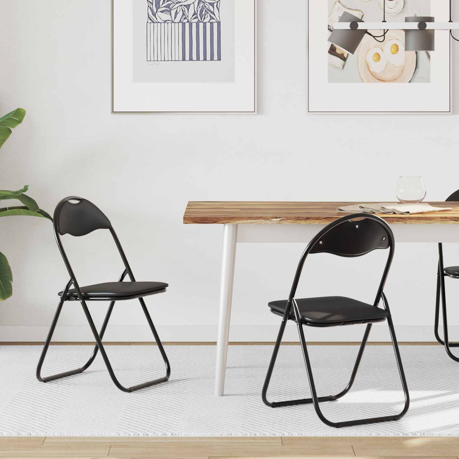 vidaXL Folding Chair 2 pcs Faux Leather Black 48 x 43.5 x 81 cm 1