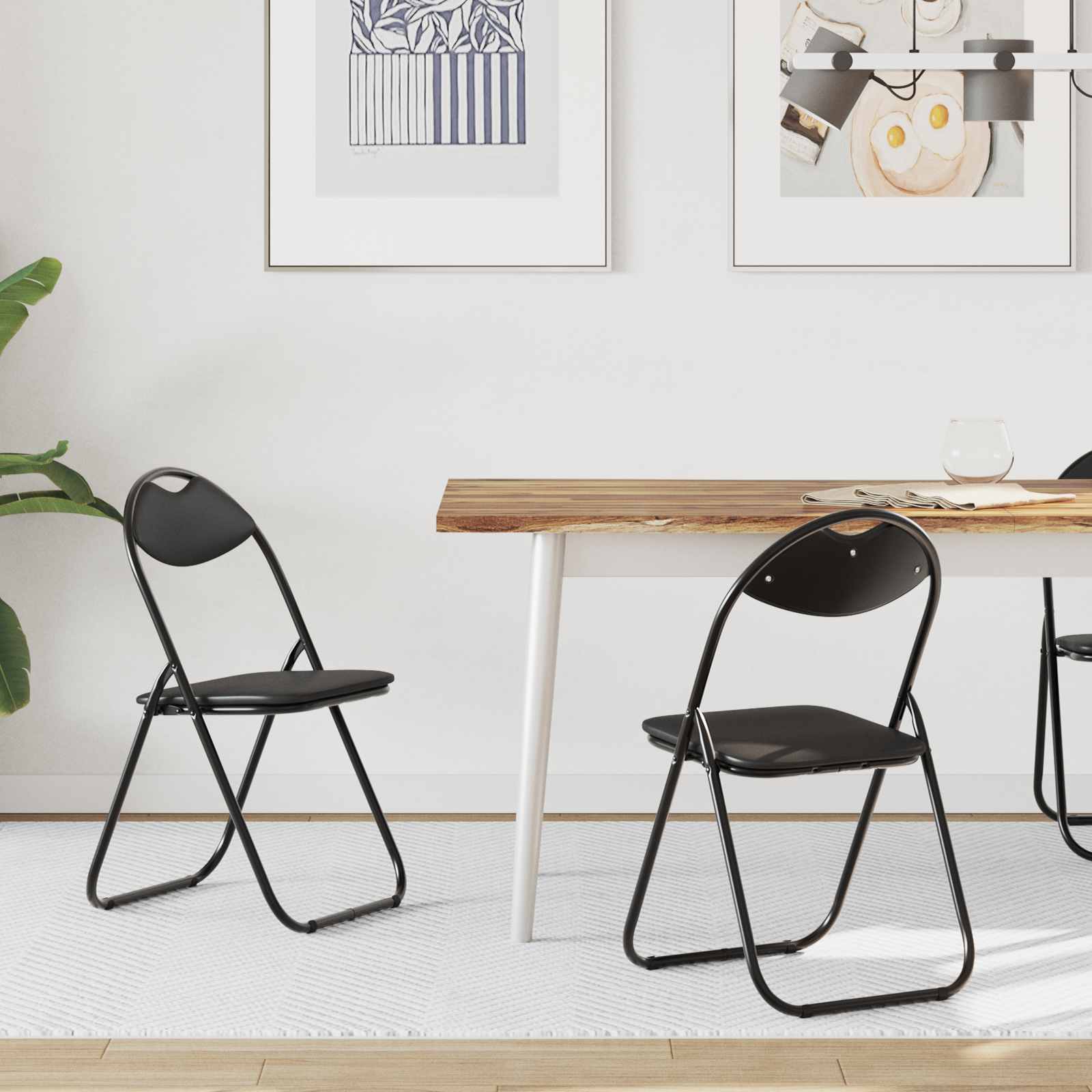 vidaXL Folding Chair 2 pcs Faux Leather Black 48 x 43.5 x 81 cm 1