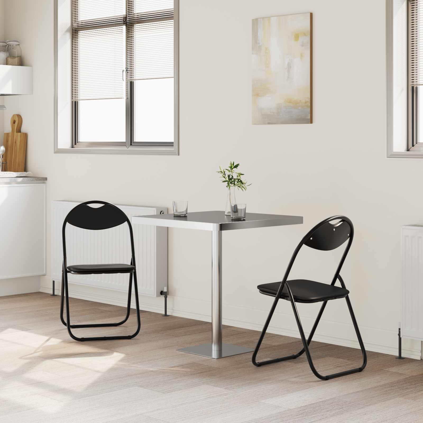 vidaXL Folding Chair 2 pcs Faux Leather Black 48 x 43.5 x 81 cm 3