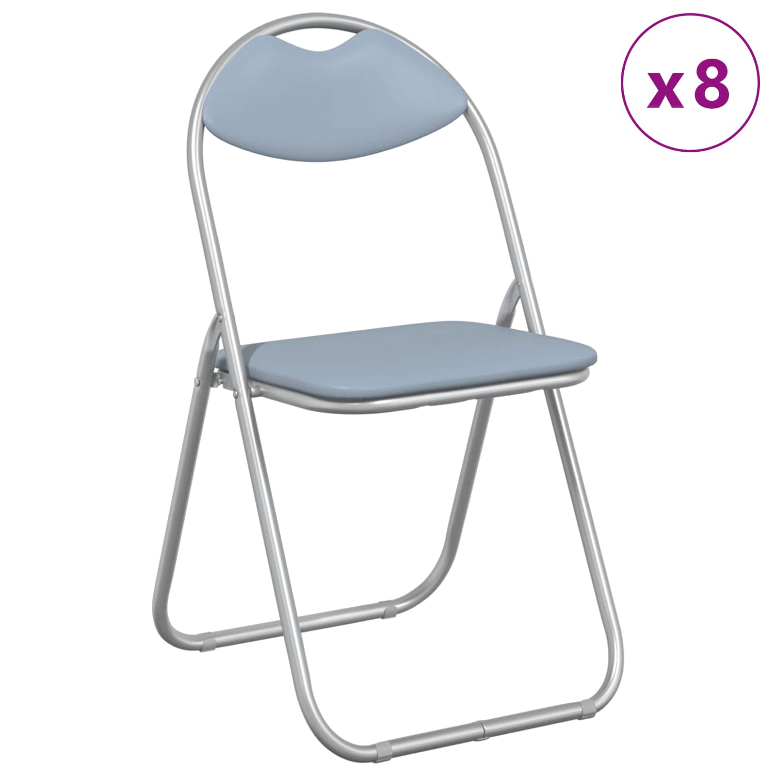 vidaXL Folding Chair 8 pcs Faux Leather Grey 48 x 43.5 x 81 cm 3