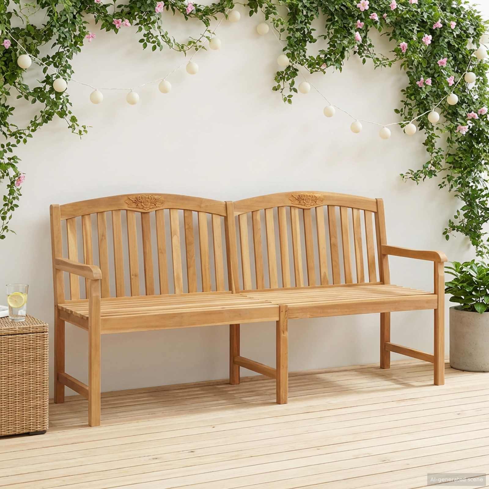 vidaXL Handcarved Rose Bench 150 x 60 x 90 cm Solid Teak Wood Natural 1