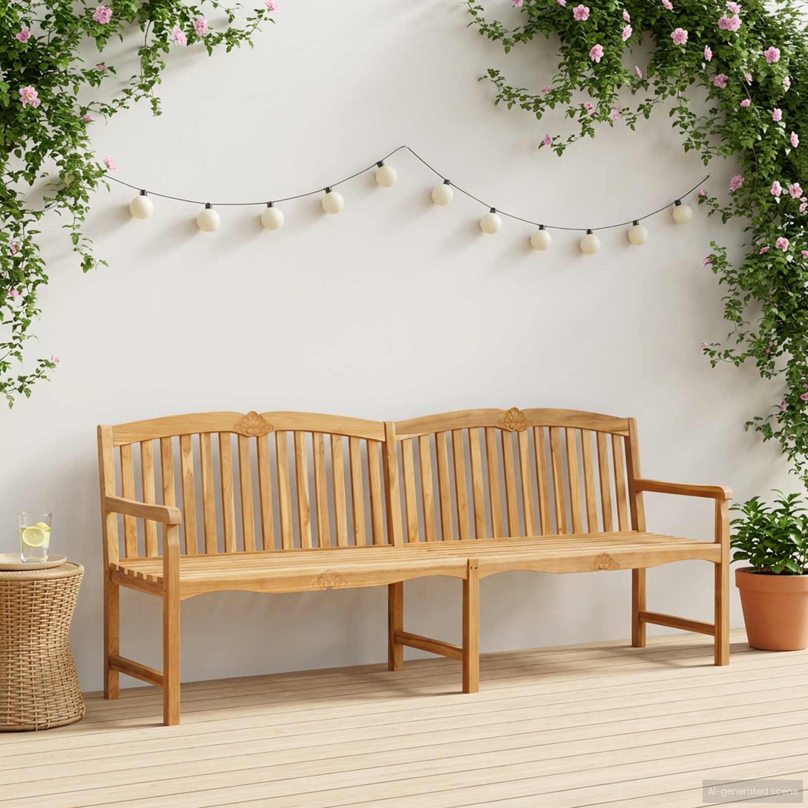 vidaXL Handcarved Rose Bench 228 x 61 x 94.5 cm Solid Teak Wood 1