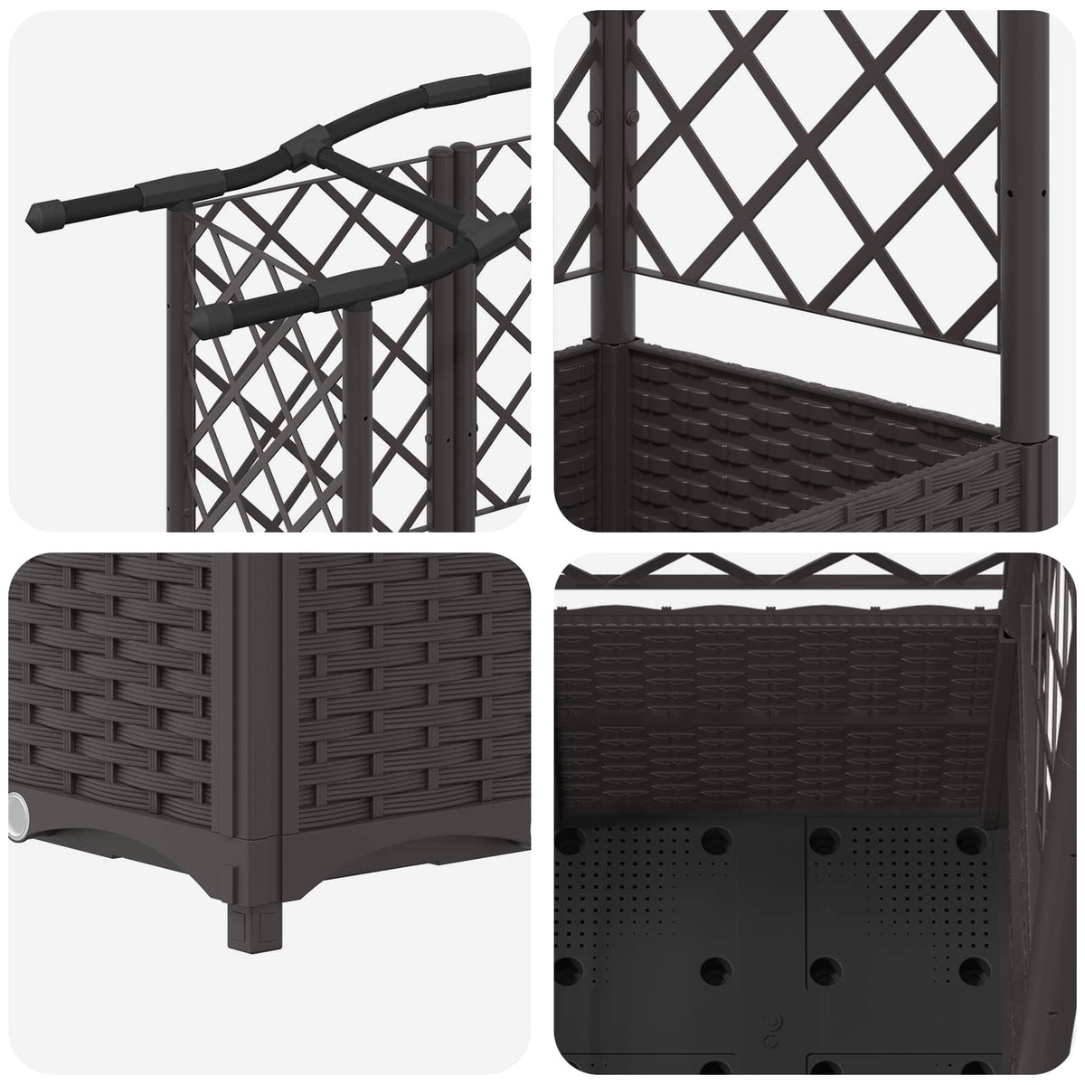 Raised Bed with Trellis and Roof PP Brown with Curved Roof (3 Side trellis) 163 cm 138 cm