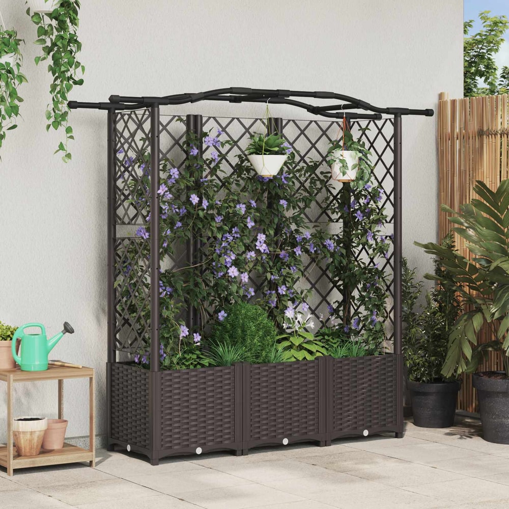 Raised Bed with Trellis and Roof PP Brown with Curved Roof (3 Side trellis) 163 cm 138 cm