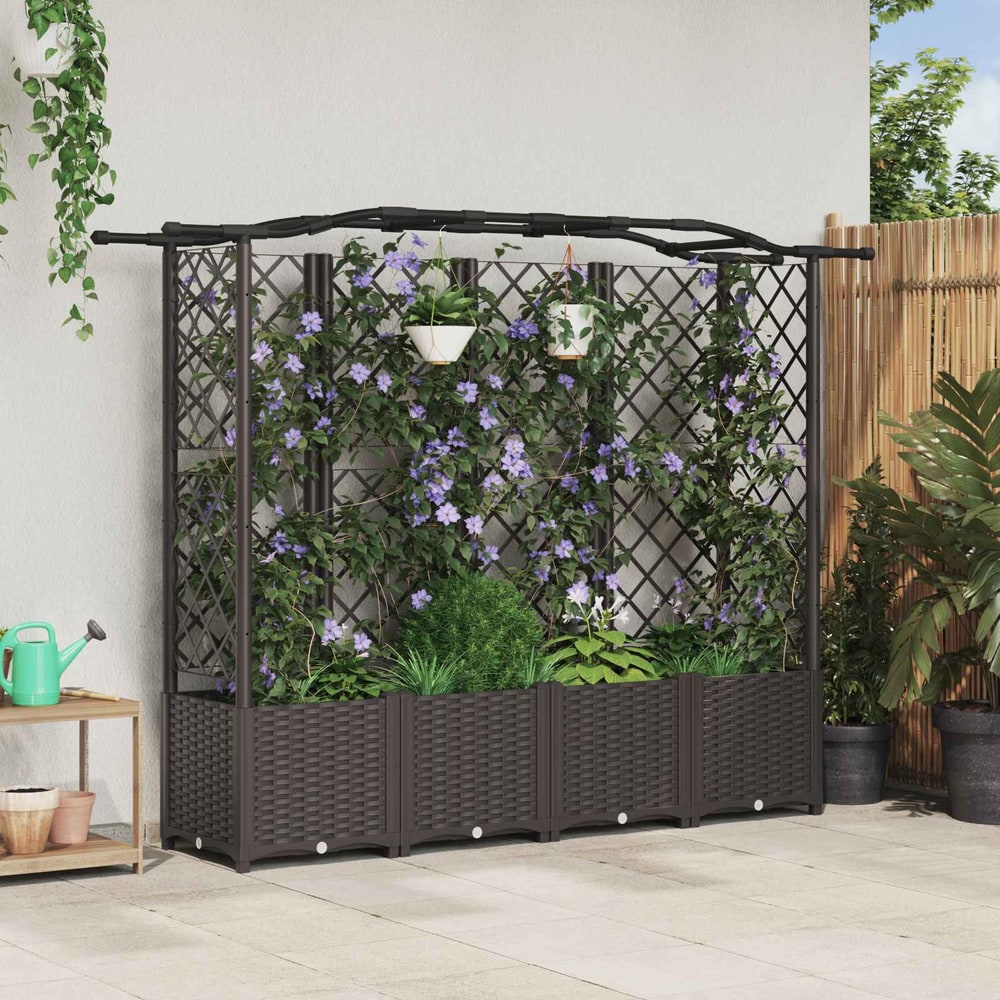 Raised Bed with Trellis and Roof PP Brown with Curved Roof (3 Side trellis) 204 cm 138 cm