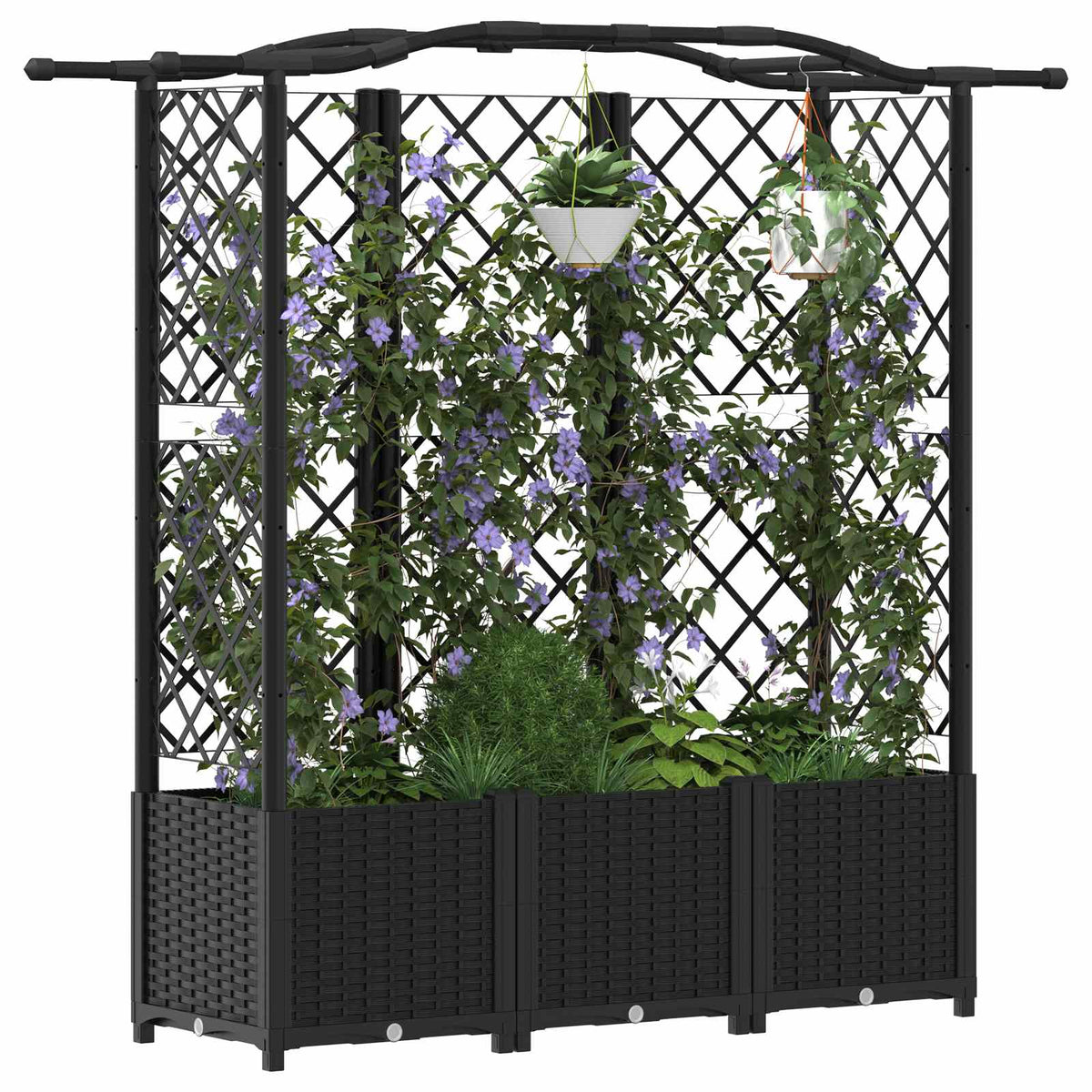 Raised Bed with Trellis and Roof PP Black with Curved Roof (3 Side trellis) 163 cm 138 cm