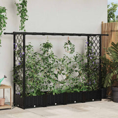 Raised Bed with Trellis and Roof PP Black with Flat Roof (2 Side trellis) 203 cm 121 cm