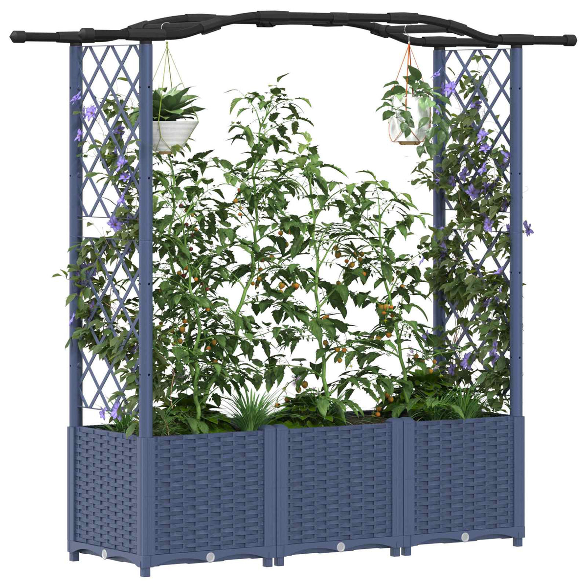 Raised Bed with Trellis and Roof PP Grey with Curved Roof (2 Side trellis) 164 cm 138 cm