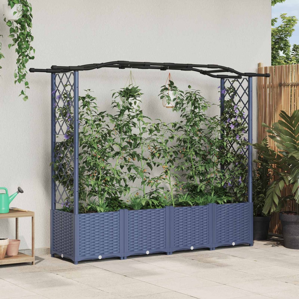 Raised Bed with Trellis and Roof PP Grey with Curved Roof (2 Side trellis) 204 cm 138 cm