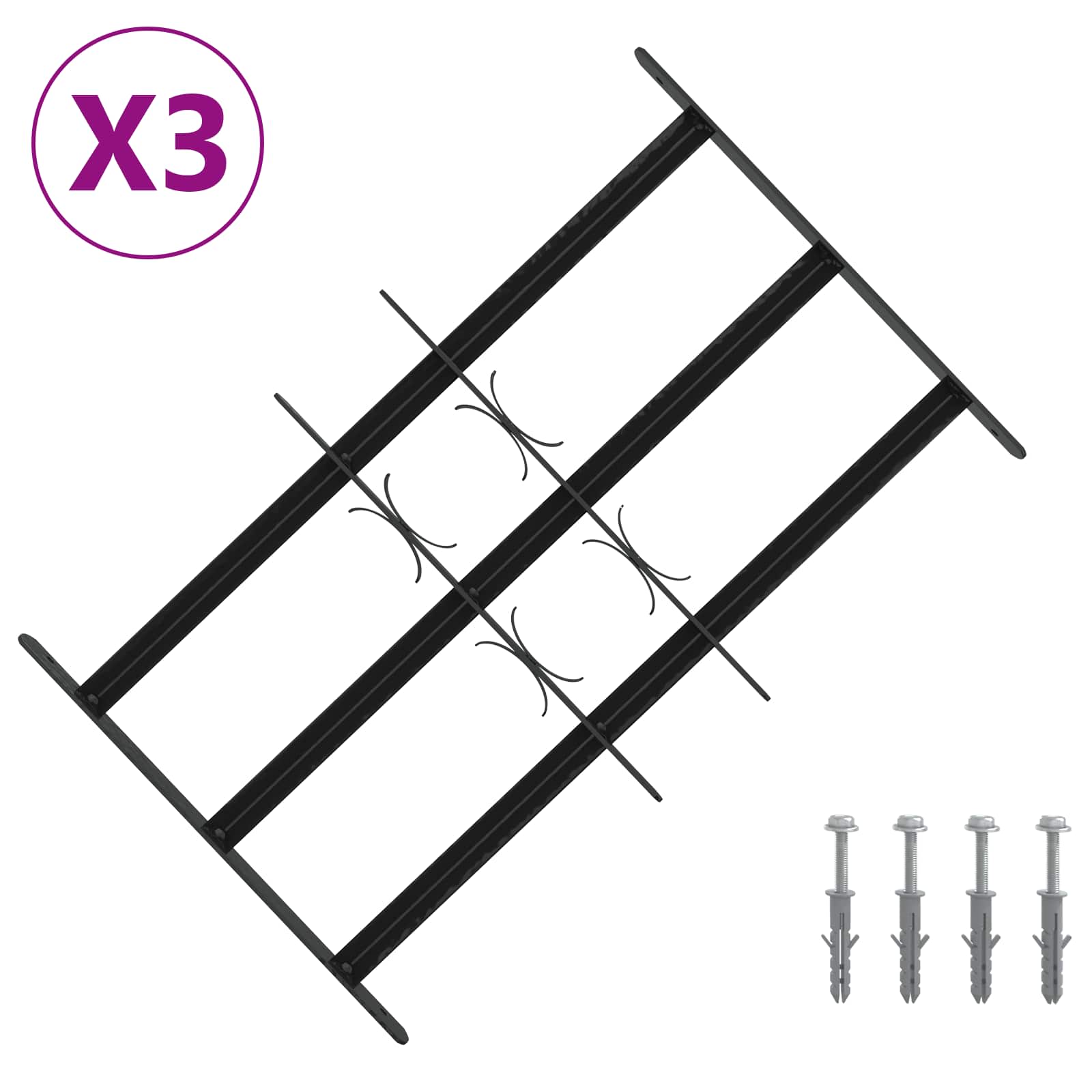 vidaXL Security Grille for Windows with 3 Crossbars 3 pcs 43-74 cm 2