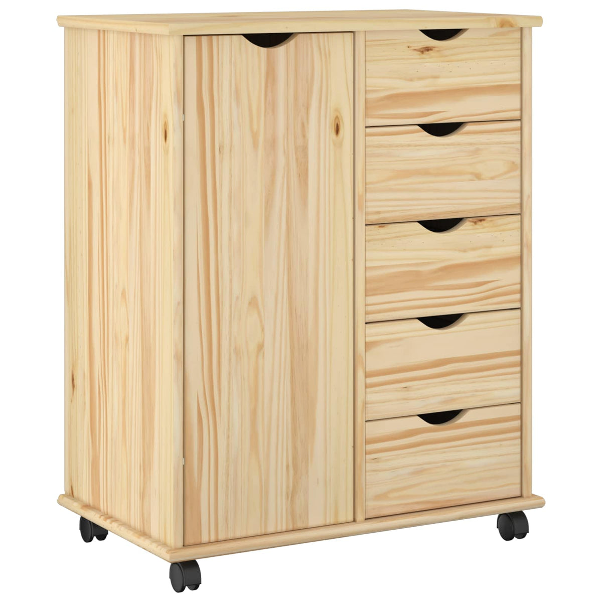 Rolling Cabinet Solid Pine Wood Brown, image 2