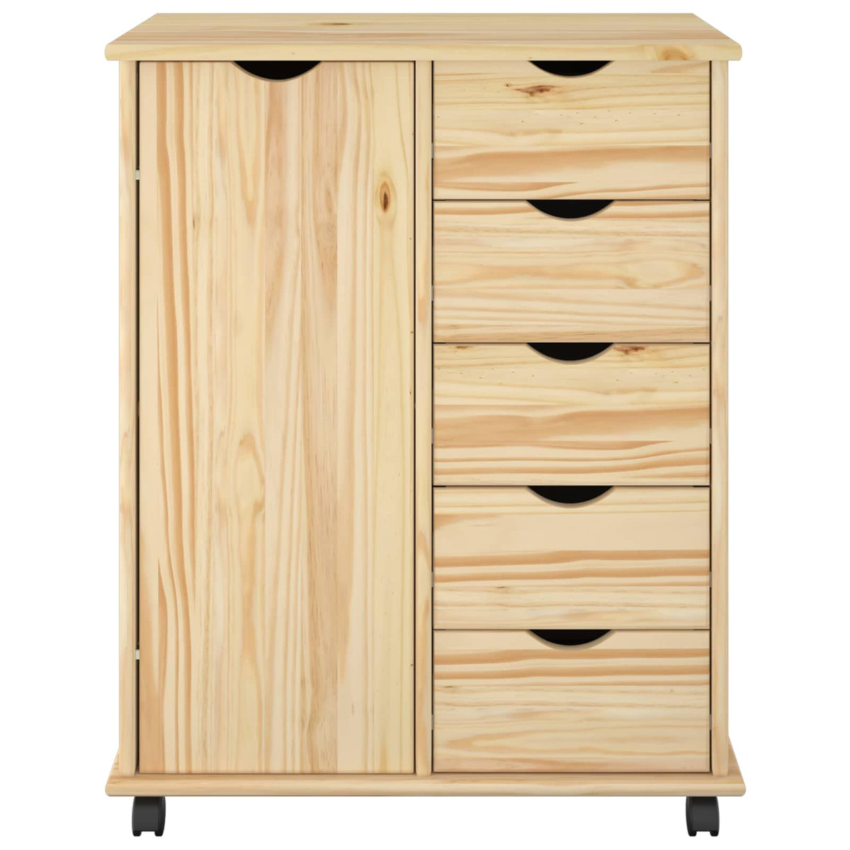 Rolling Cabinet Solid Pine Wood Brown, image 4
