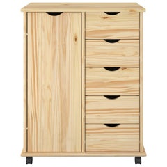 Rolling Cabinet Solid Pine Wood Brown, image 4