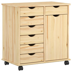 Rolling Cabinet Solid Pine Wood Brown, image 2
