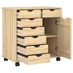 Rolling Cabinet 63.5 x 39 x 65.5 cm Solid Pine Wood Brown