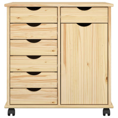 Rolling Cabinet Solid Pine Wood Brown, image 4