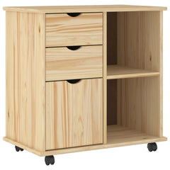 vidaXL Rolling Cabinet 63.5 x 39 x 65.5 cm Solid Pine Wood Brown 2