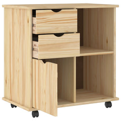 Rolling Cabinet 63.5 x 39 x 65.5 cm Solid Pine Wood Brown