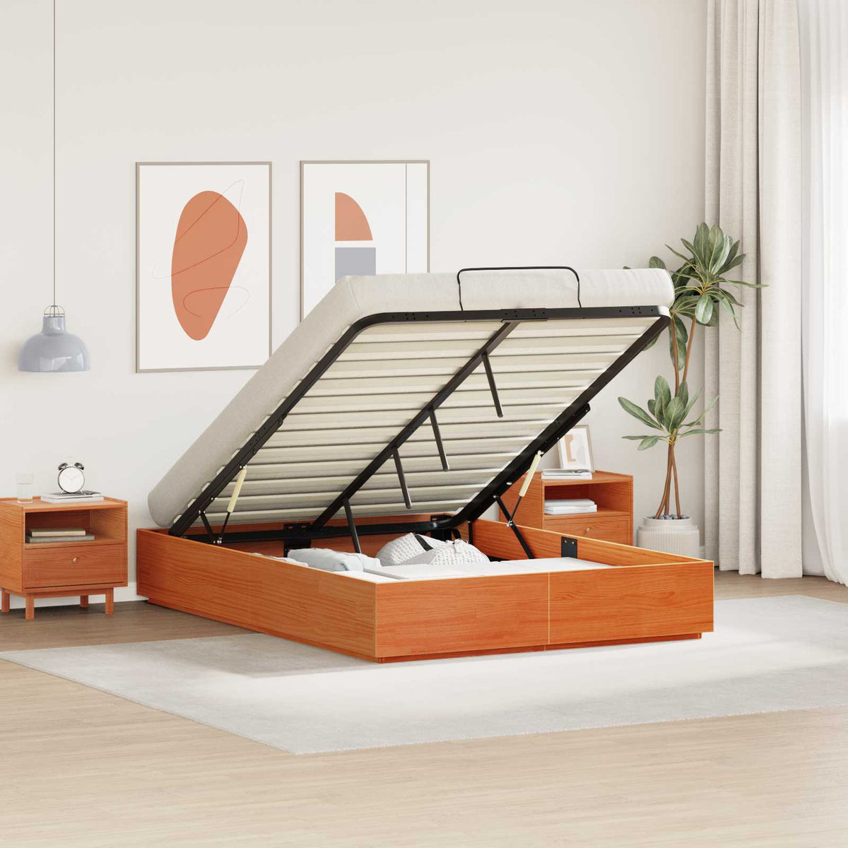 Ottoman Bed Frame with Storage Length 200 cm Wax brown 120 cm