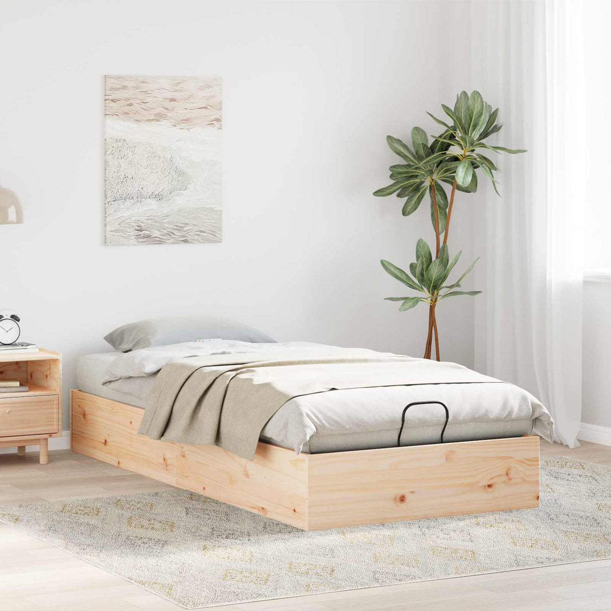 Ottoman Bed Frame with Storage Length 200 cm Natural 90 cm