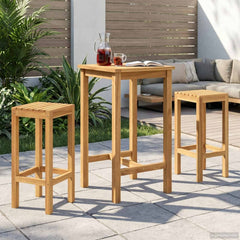 Outdoor Bar Set 3 pcs Natural 60 x 60 x 105 cm Solid Teak Wood without backrest