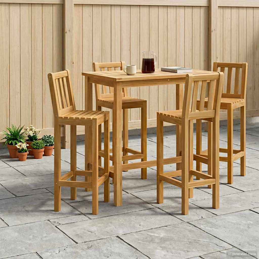 Outdoor Bar Set 5 pcs Untreated Solid Teak Wood with backrest