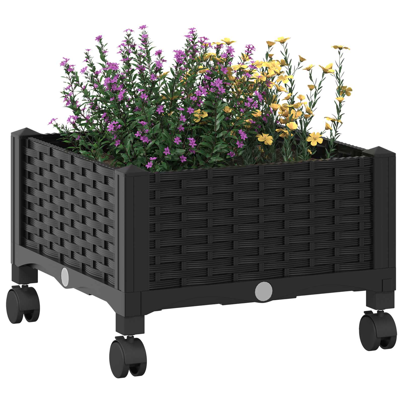 vidaXL Garden Planter with Wheels Black 40 x 40 x 29 cm PP 3