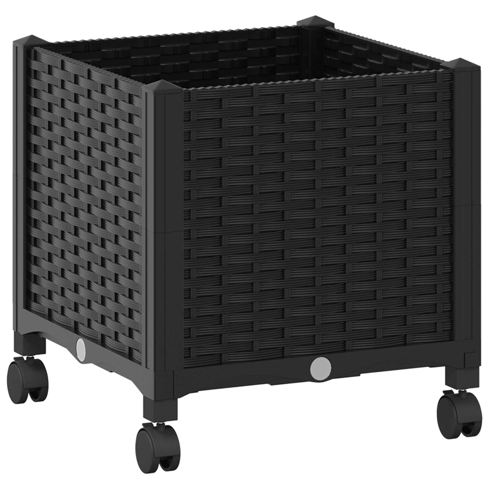 vidaXL Garden Planter with Wheels Black 40 x 40 x 44 cm PP 2