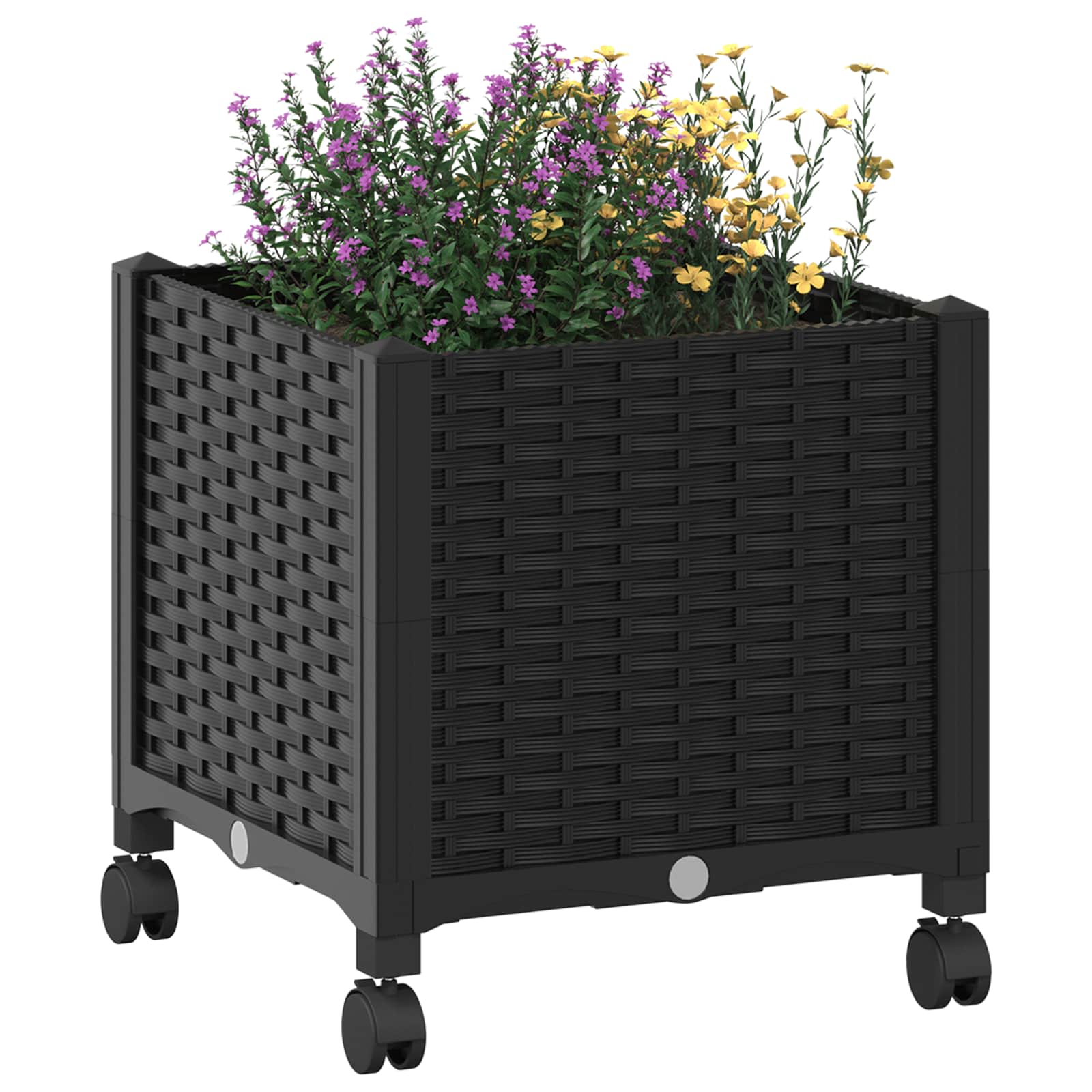 vidaXL Garden Planter with Wheels Black 40 x 40 x 44 cm PP 3