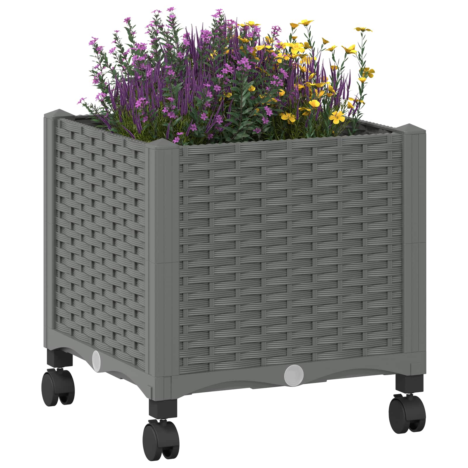 vidaXL Garden Planter with Wheels Light Grey 40 x 40 x 48 cm PP 3