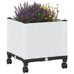 vidaXL Garden Planter with Wheels White 40 x 40 x 48 cm PP 3