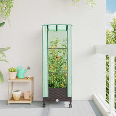 Garden Planter with Greenhouse Cover&Wheels PP with Wheels Height 123 cm Brown 40 cm