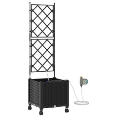 Garden Planter with Irrigation&Wheels 40 x 40 x 148 cm PP with Wheels Black 142 cm