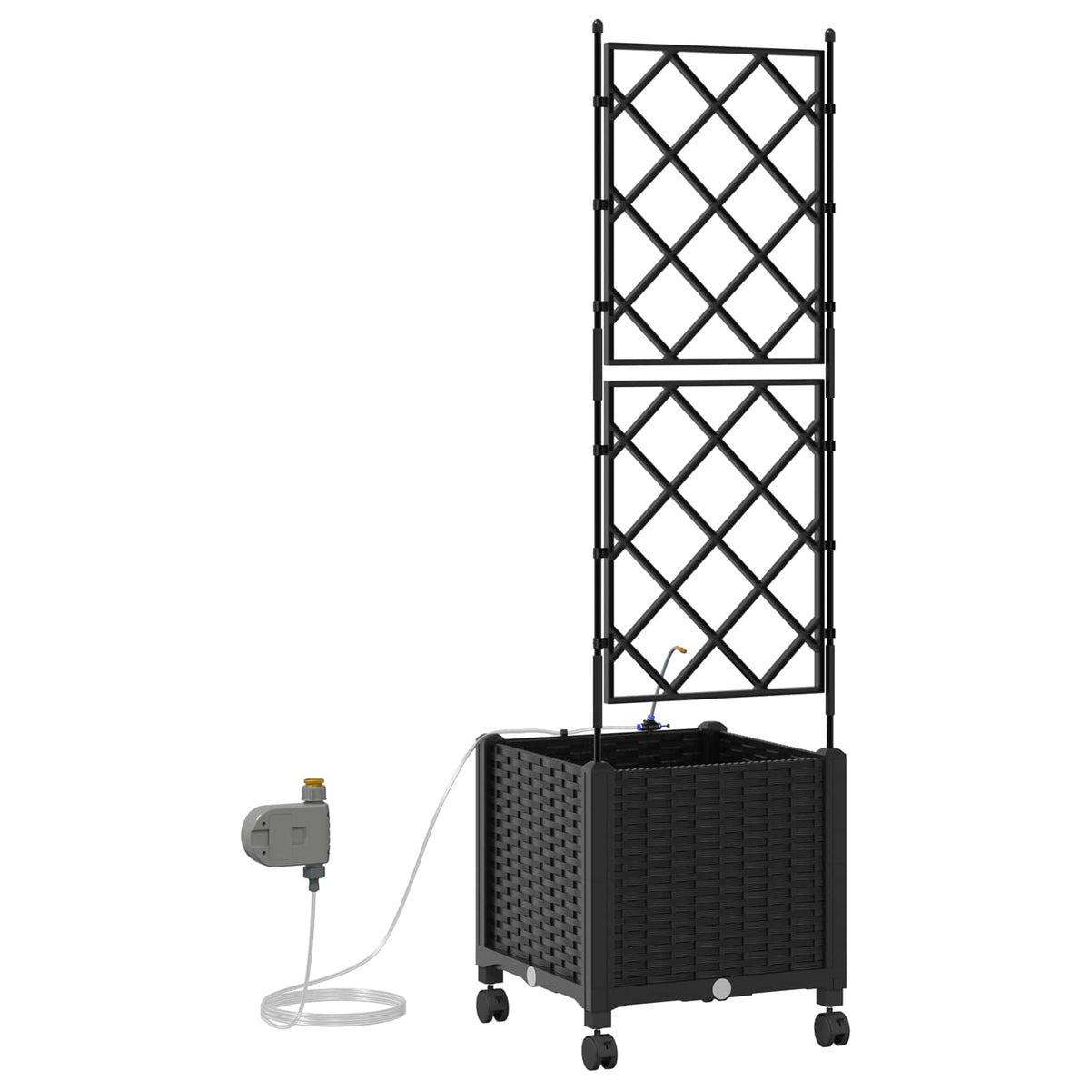 Garden Planter with Irrigation&Wheels 40 x 40 x 148 cm PP with Wheels Black 142 cm