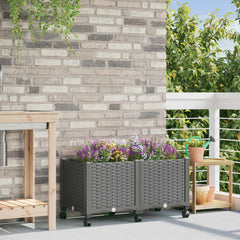 Garden Planter 40 x 40 x 29 cm PP with Wheels Light Grey 80 x 40 x 38 cm