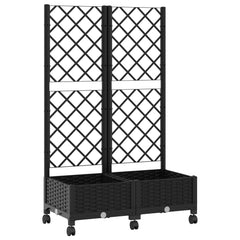 vidaXL Garden Planter with Trellis&Wheels Black 80 x 40 x 131.5 cm PP 2