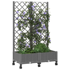 vidaXL Garden Planter with Trellis&Wheels Light Grey PP 3