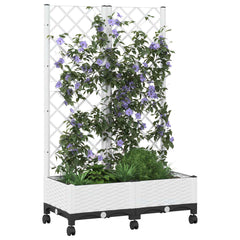 vidaXL Garden Planter with Trellis&Wheels White 80 x 40 x 131.5 cm PP 3