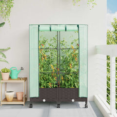 Garden Planter with Greenhouse Cover&Wheels PP with Wheels Height 123 cm Brown 80 cm
