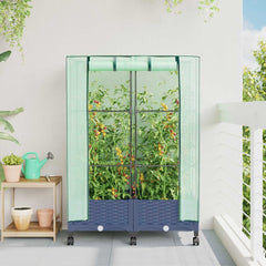 Garden Planter with Greenhouse Cover&Wheels PP with Wheels Height 123 cm Blue grey 80 cm