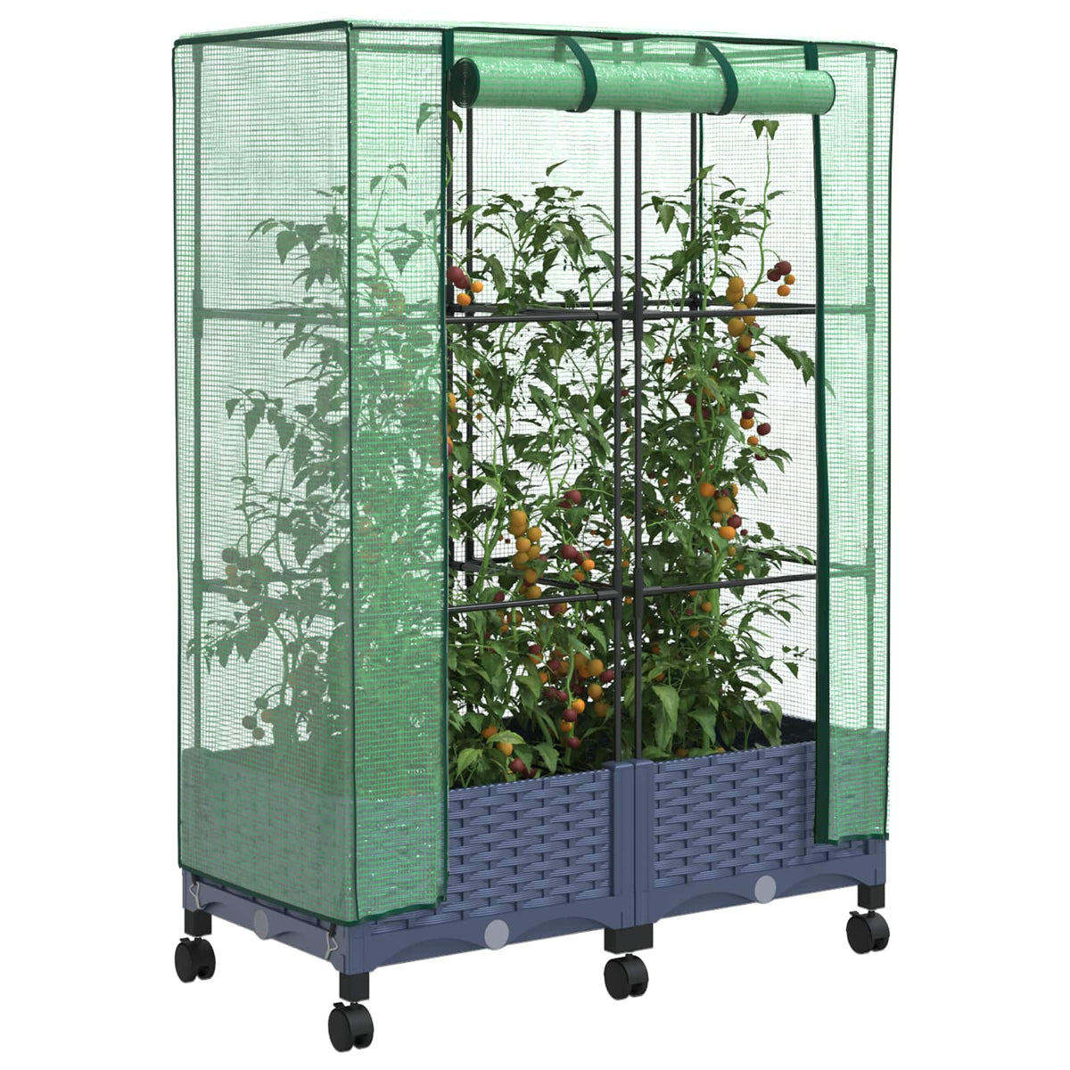 Garden Planter with Greenhouse Cover&Wheels PP with Wheels Height 123 cm Blue grey 80 cm