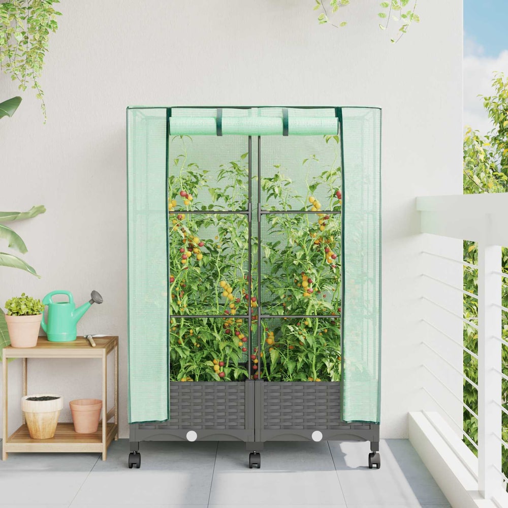 Garden Planter with Greenhouse Cover&Wheels PP with Wheels Height 123 cm Light grey 80 cm