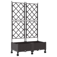 vidaXL Garden Planter with Trellis&Wheels 2 pcs Brown PP 2