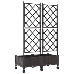 vidaXL Garden Planter with Trellis&Wheels 2 pcs Brown PP 4