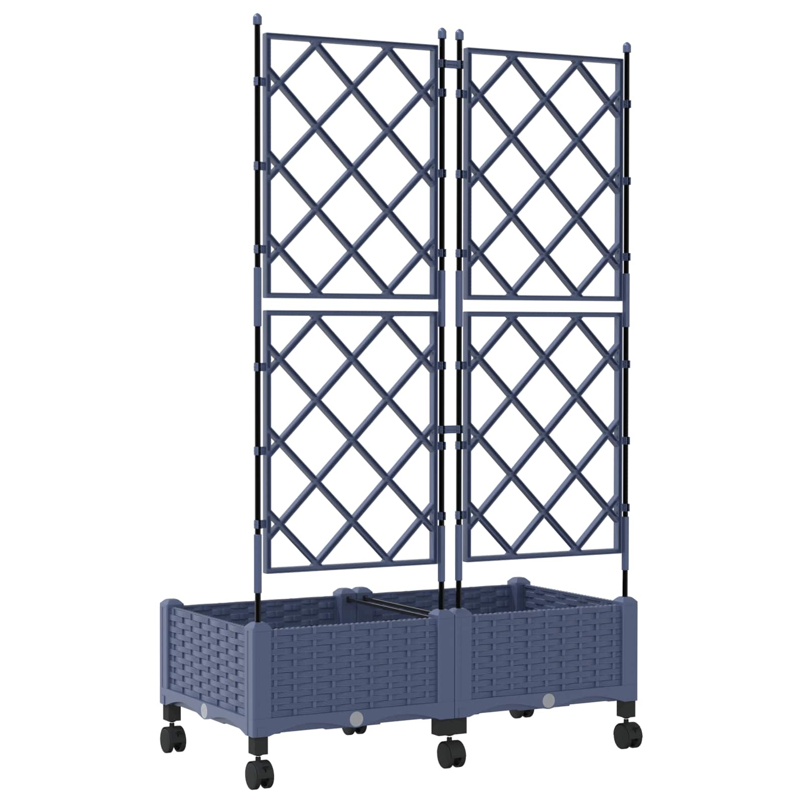 vidaXL Garden Planter with Trellis&Wheels 2 pcs Grey PP 4