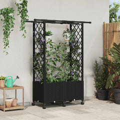 Raised Bed with Trellis and Roof PP Black with Flat Roof (2 Side trellis) on Wheels 124.5 cm 142 cm